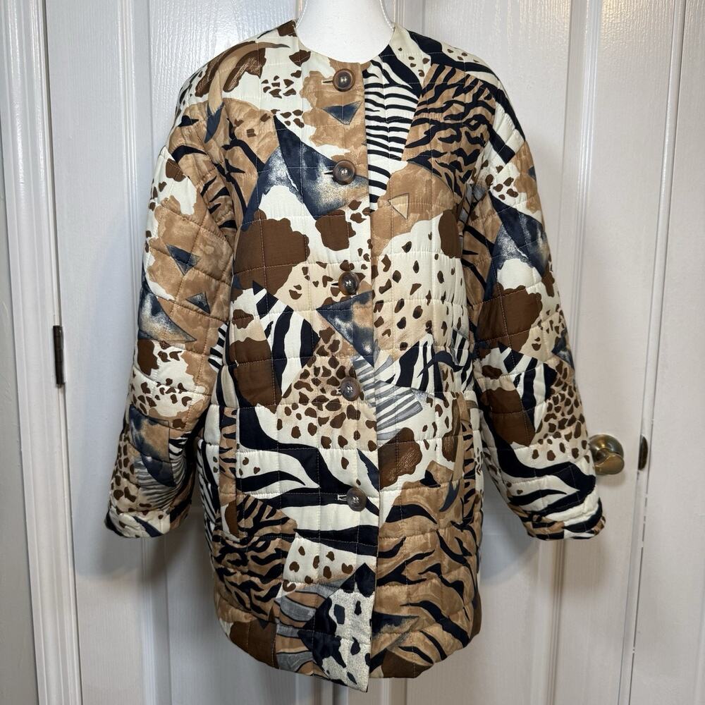 Laurèl Size 36 Boho Chic Quilted Animal Print Jacket Brown Indie Spring Laurel